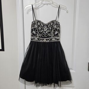 BEE DARLIN Dress Juniors 5/6 Black Tulle Rhinestones Short Evening Prom Wedding